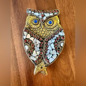Artisan Nepal Mosaic Owl Incense Holder- White